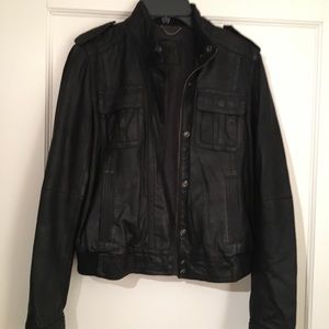 Leather bomber jacket